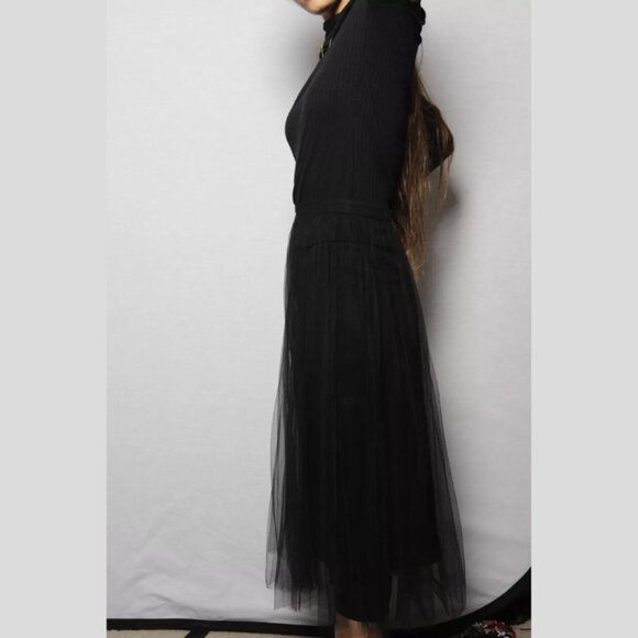 NWT VERSACE Black Tulle Pleated Midi Skirt Sheer 2017 Sz 46 - Picture 6 of 6